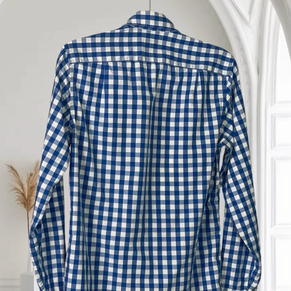 J Crew Factory Cotton Blue and White Check Button Down shirt XS - Picture 5 of 9